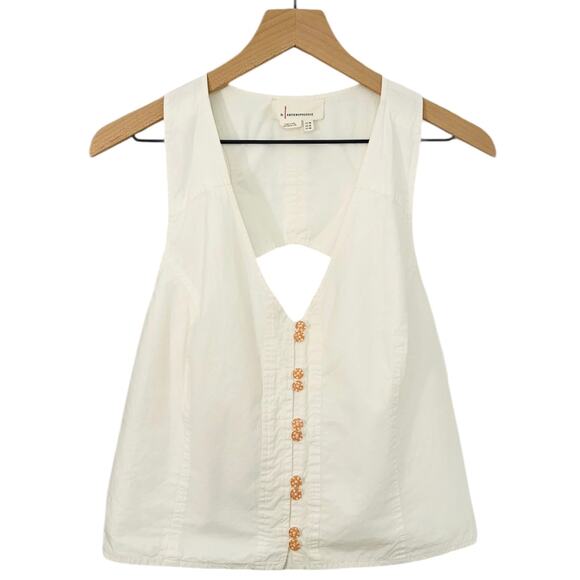 Anthropologie Tops - ANTHROPOLOGIE White Button Up Vest Jacket Top – Size 12 / Large
